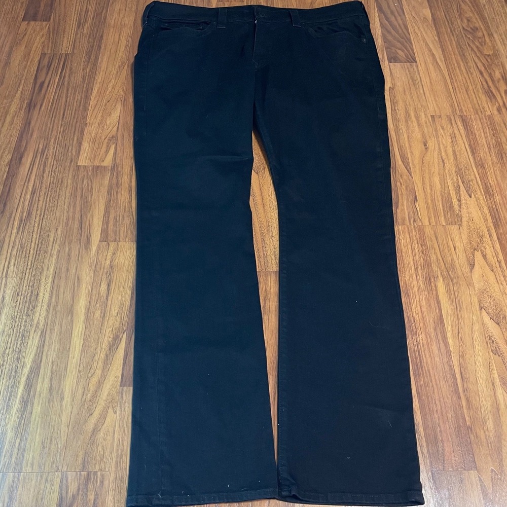 True Religion Ricky Relaxed Straight Jeans Mens 42 Black Stretch Made in USA